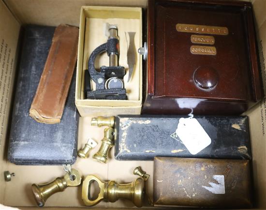 A cased marine compass and other measures etc